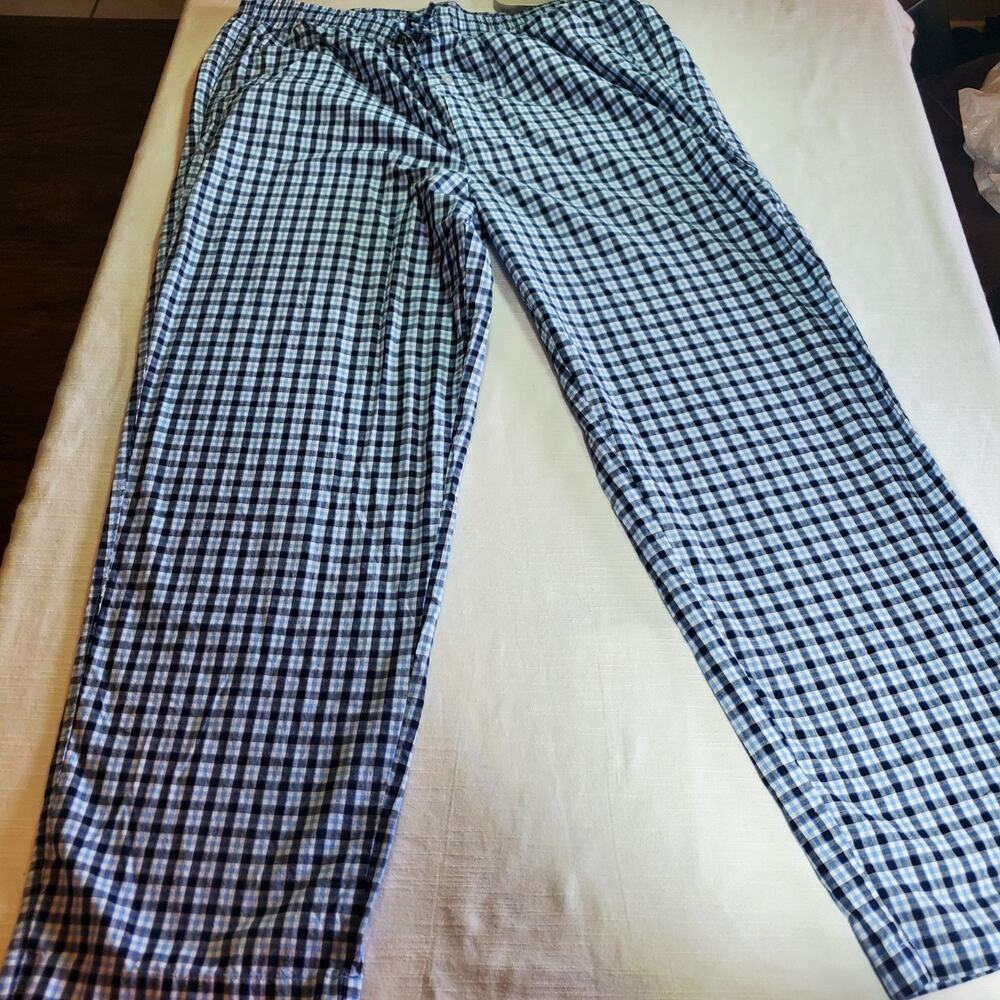 Mens Pajama Pants Size Large L Blue Plaid Sleepwear Lounge Bottoms Sleep Pants